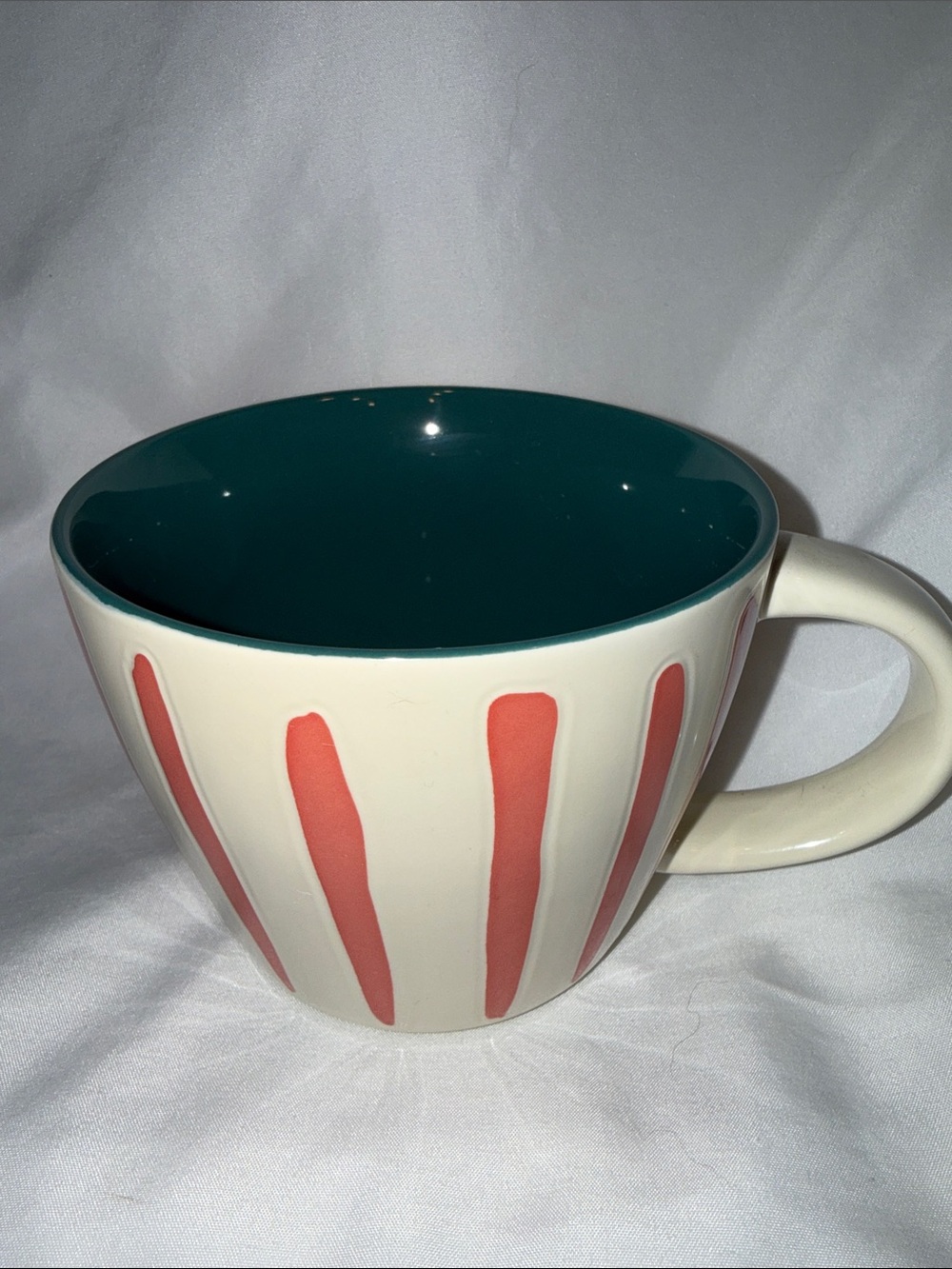 Opalhouse Large Cream Ceramic Mug with Coral Stripe Exterior and Teal Interior